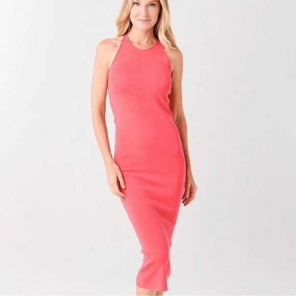 A.L.C. Guava Pink Coral Racerback Marc Rib Knit Midi Dress Size Small Stretch - Picture 5 of 9